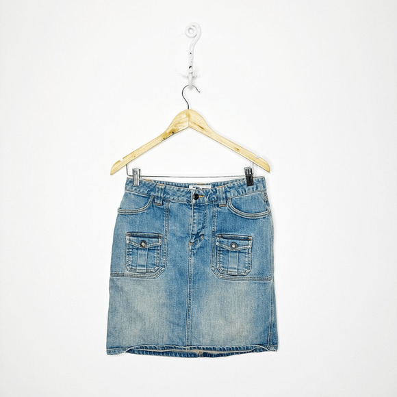 Vintage Dresses & Skirts - VTG 00s y2k DENIM CARGO SKIRT Light blue jean stretch blend womens size 4